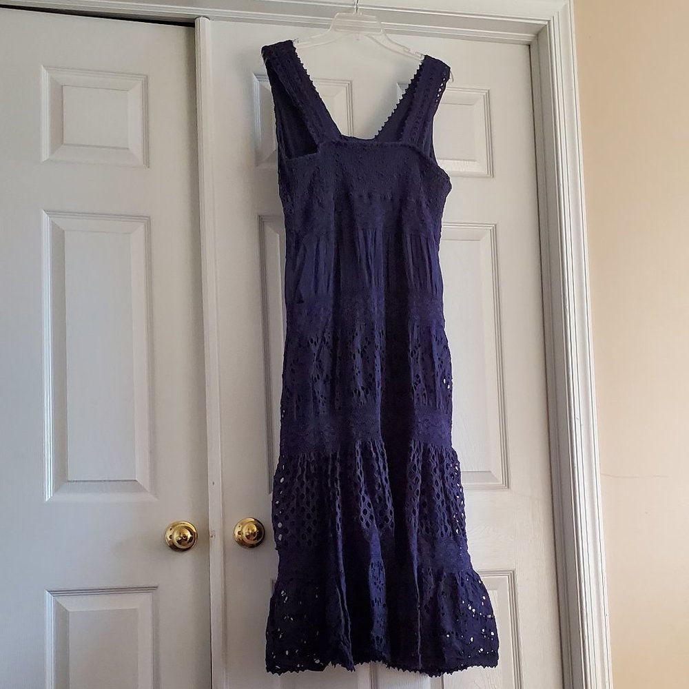 Reba Fully Lined Eyelet Sleeveless Maxi Dress in Navy Blue - Picture 4 of 8